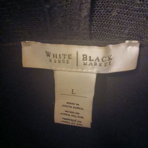 White House Black Market Lace Overlay Ruffle Blouse Top Black Large - Picture 5 of 5